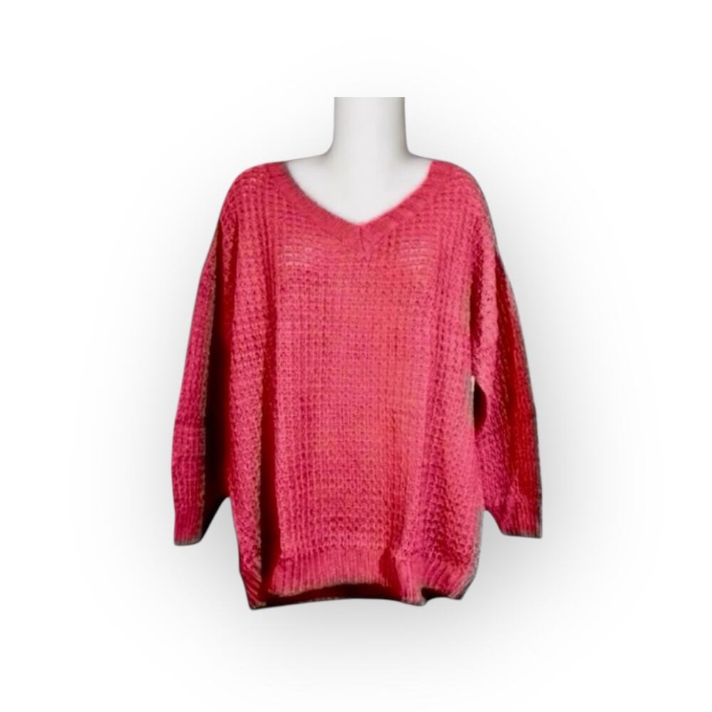 City Chic Evans Women's Rose Pink Waffle Knit V-Neck Jumper Sweater Size 20 NWT